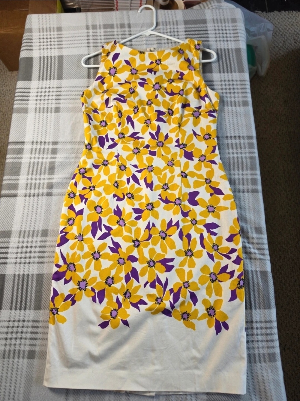 Sleeveless Floral Sheath Dress in Yellow and Purple